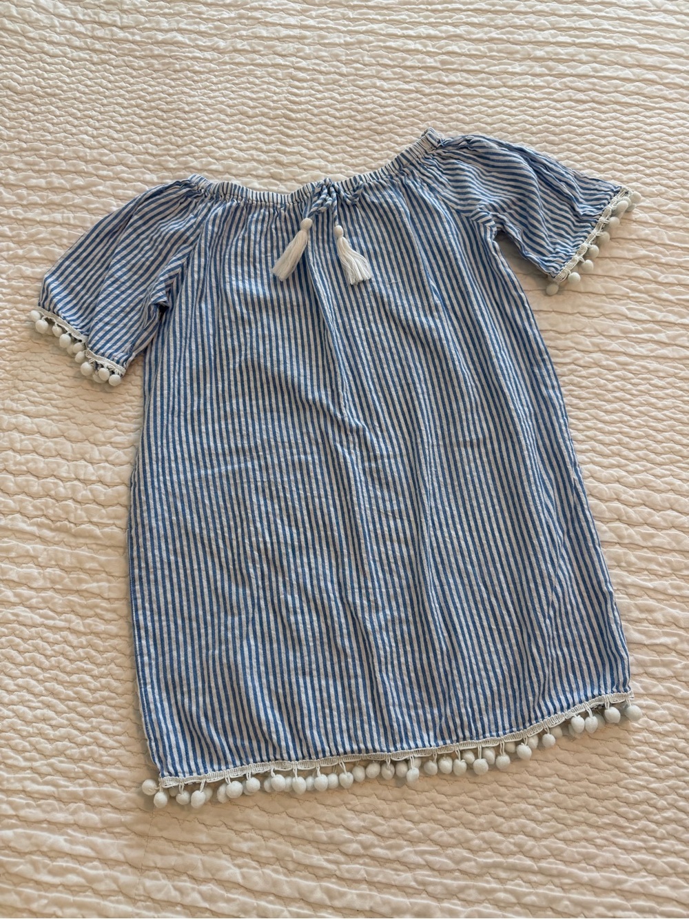 Copper Key, Girls’ Striped Dress Coverup w/Pom Trim, Size M